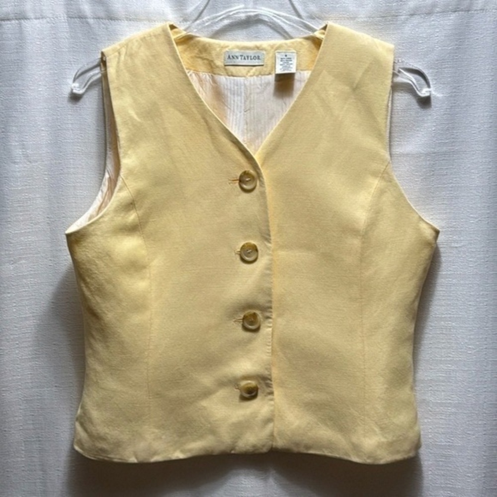 Ann Taylor Pale Yellow Button-Front Vest